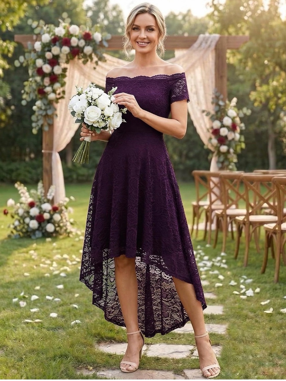 Dressystar Purple Lace Hi-Lo Wedding Guest Formal Dress S